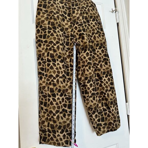 Easy Spirit Silk Linen Blend Cropped Pants Animal Print Brown Size 14 SKU 28 - Picture 4 of 11